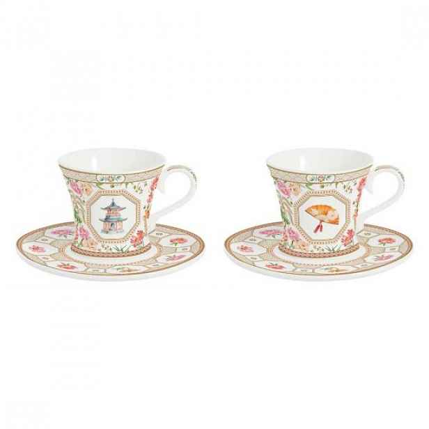 Sada 2 kávových šálků s podšálky, porcelán, 80ml, "Jardins D'Orient" -