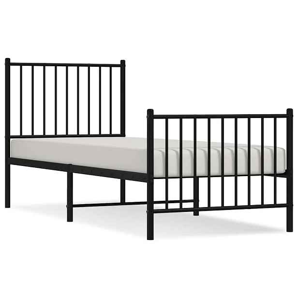 vidaXL Kovový rám postele s hlavovým a nožním čelem černý 75 x 190 cm