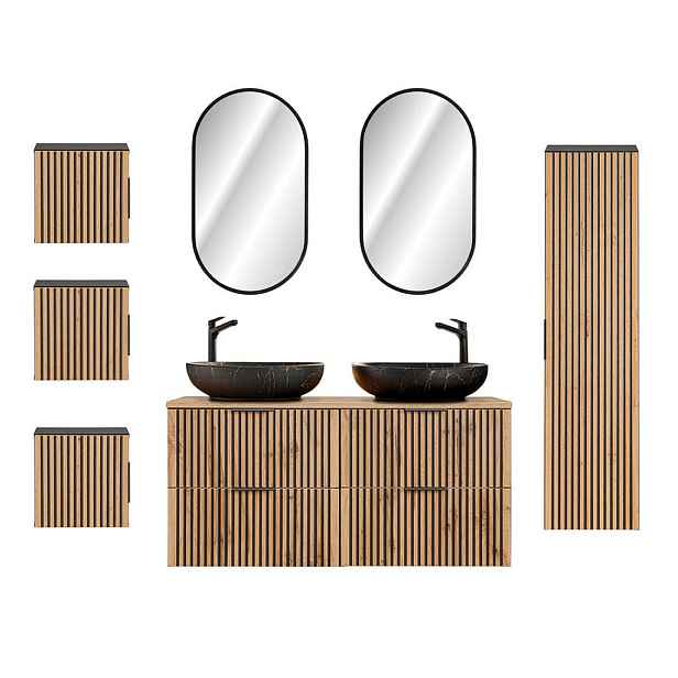 Petits-meubles KOUPELNOVÝ NÁBYTEK 120.6cm Gaia 2er-Set Dubové dřevo a černá barva
