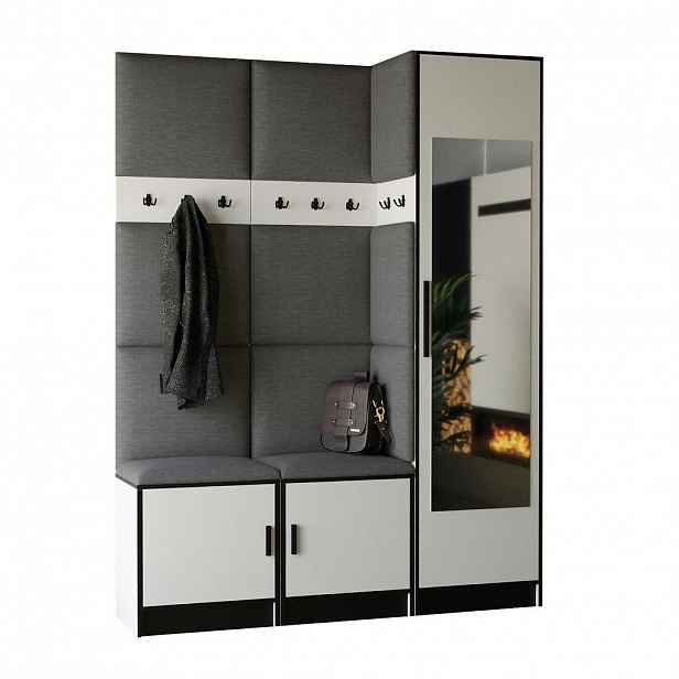 Kier Furniture PŘEDSÍŇOVÁ STĚNA ROJ 20 - 159,6x205x39cm Bílá & šedá látka