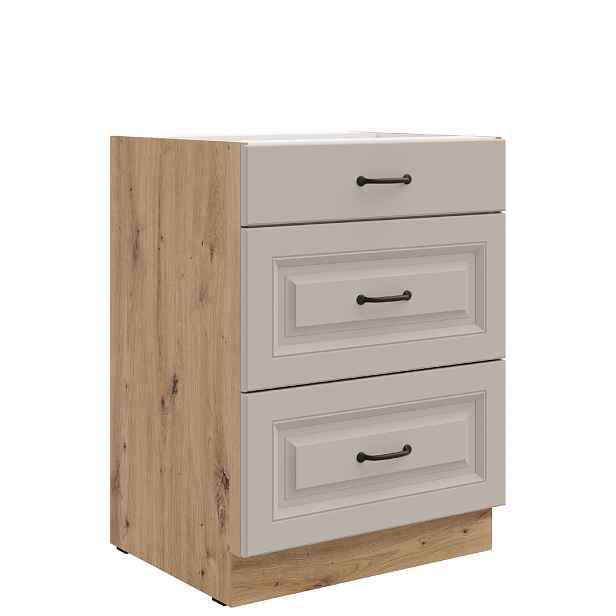 Spodní skříňka Stilo 60 D 3S BB - Premium Box Barva korpusu: Dub artisan, Barva dvířek: Clay Grey