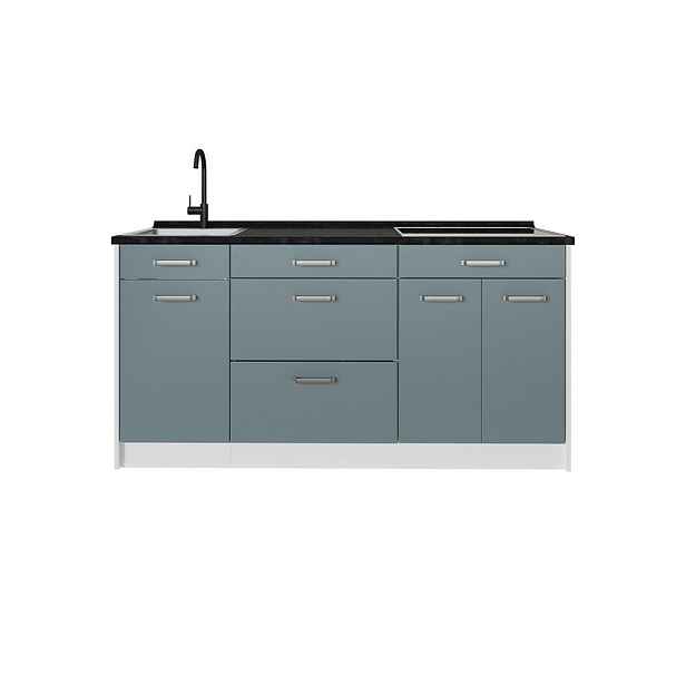 Vicco KUCHYŇSKÝ BLOK R-Line, Modrošedá/Bílá, 160 cm pracovná doska antracitová