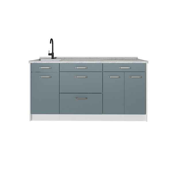 Vicco KUCHYŇSKÝ BLOK R-Line, Modrošedá/Bílá, 160 cm pracovná doska Mramor