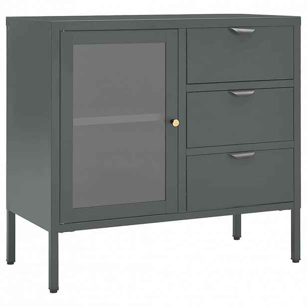 vidaXL Příborník antracitový 75 x 35 x 70 cm ocel a tvrzené sklo