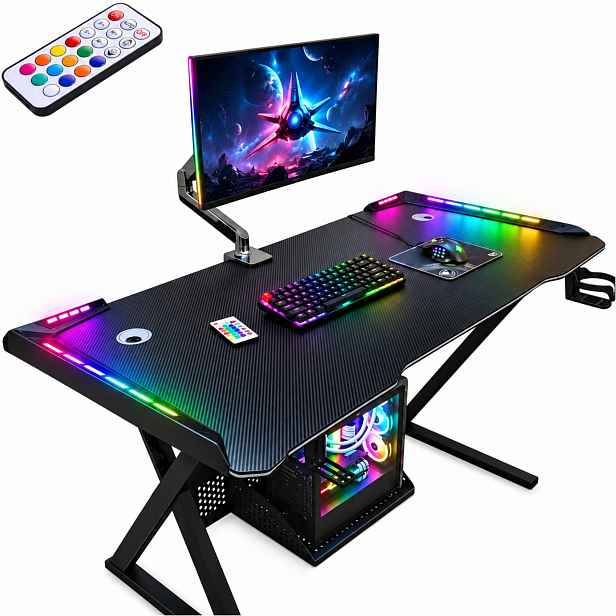 Herní Stůl Led Rgb Počítačový Podsvícený Pro Hráče 120x60