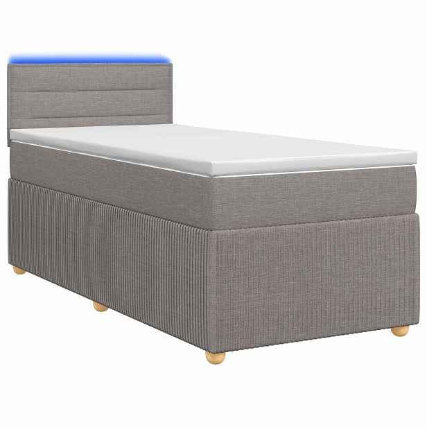 vidaXL Postel boxspring s matrací s LED pásky Taupe 90 x 200 cm Textil