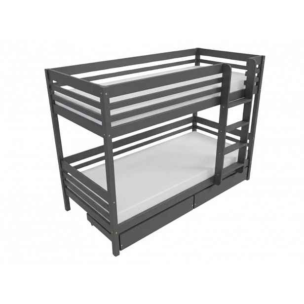 Benlemi Patrová postel TULY s žebříkem 90x200 cm Zvolte barvu: Tmavě šedá, Zvolte šuplík: Dvojitý úložný šuplík, Zvolte stranu: Vpravo