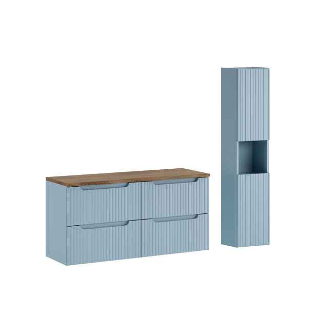 Modrý koupelnový nábytek: umyvadlová skříňka 120 cm s deskou a vysoký sloupek Nova Denim (set-nod b nat casella 120cm s hc)