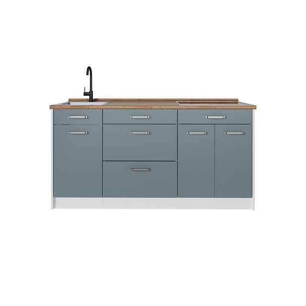 Vicco KUCHYŇSKÝ BLOK R-Line, Modrošedá/Bílá, 160 cm pracovná doska Dub Goldkraft