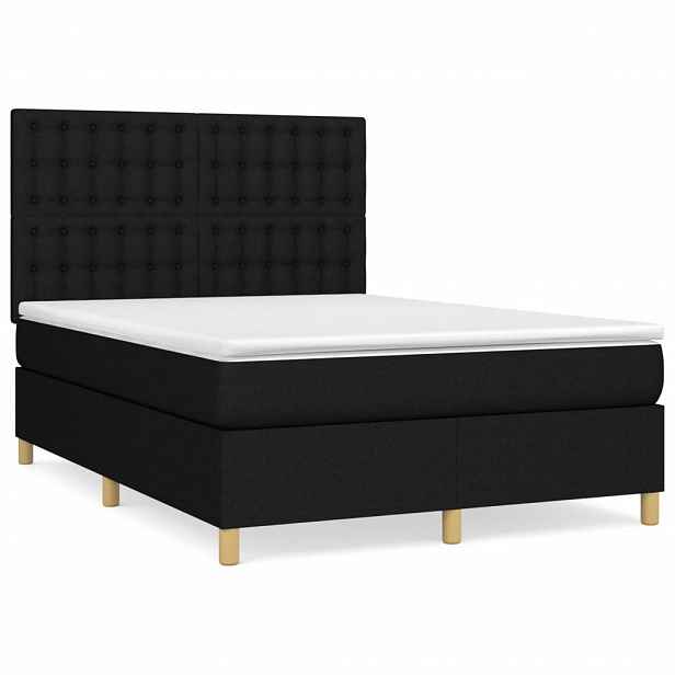 vidaXL Box spring postel s matrací černá 140x200 cm textil