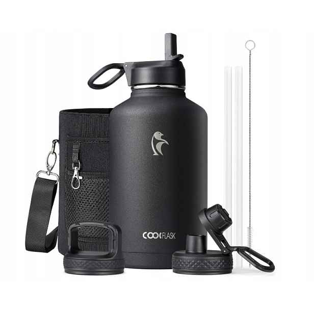 Coolflask termoláhev 2L ocelová, 3 uzávěry, černá