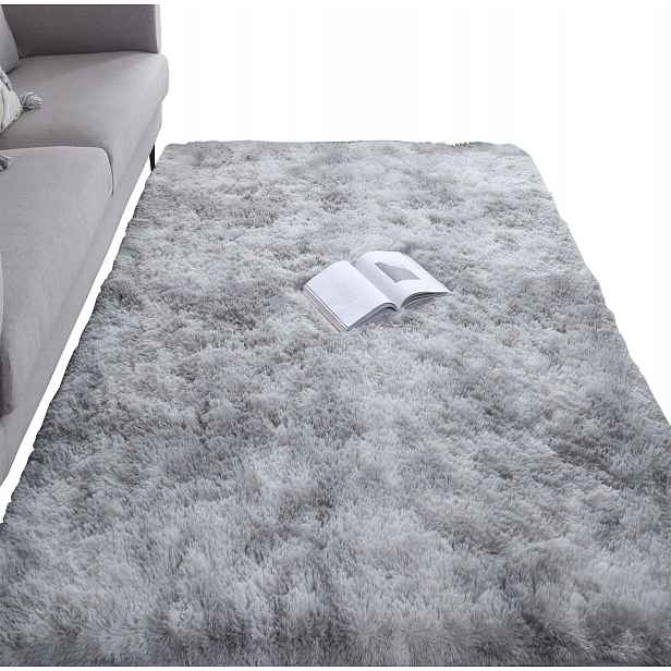 Koberec Plyšový Shaggy Světle Šedý Měkký Kožešinový Chlupatý 300x200 CM