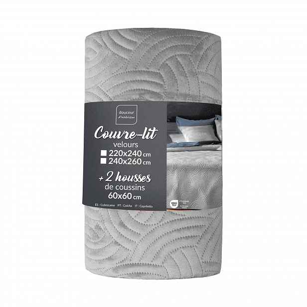 Velvetový Komplet 240 X 260 CM S Přehozem A 2 Povlaky Polyester, Šedý
