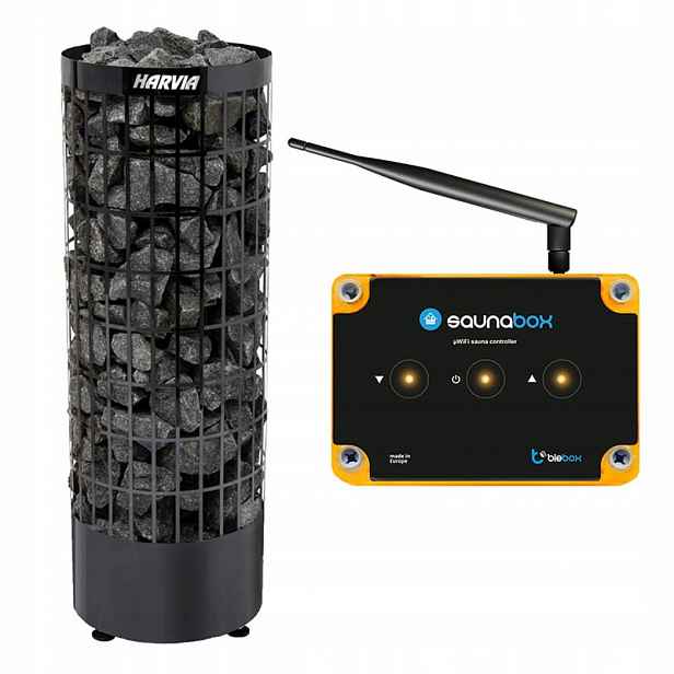 Sada do sauny Kamna Harvia PC70E Black 6,8 kW a ovládání BleBox SaunaBox Pro