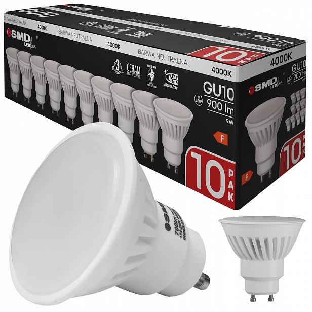 10X Led žárovka Keramická 9W 900lm 4000K neutrální Nebliká Warystor
