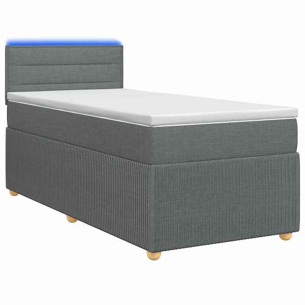 vidaXL Box spring postel s matrací a LED Tmavě šedá 90 x 190 cm Textil