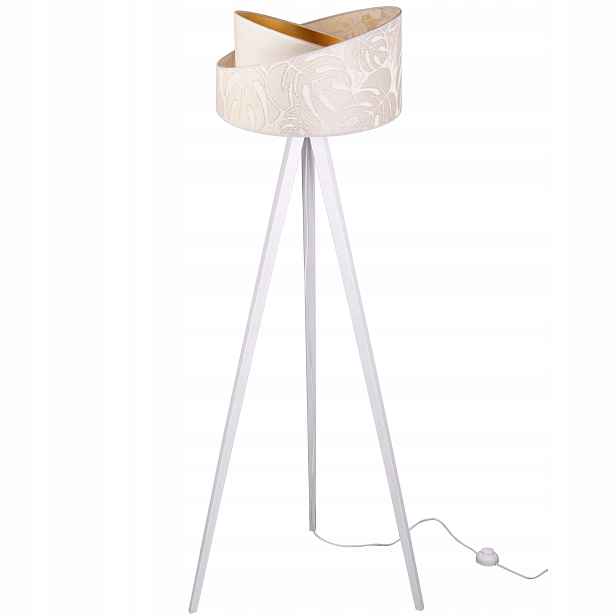 Stojací Lampa Trojnožka Dřevo Stínidlo Vzor