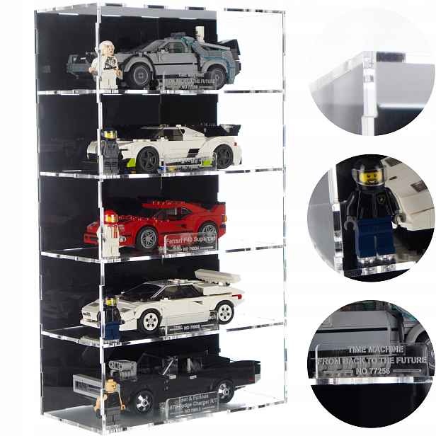 Krabička Stojan na vitrínu pro 5x Lego Speed Champions jmenovka