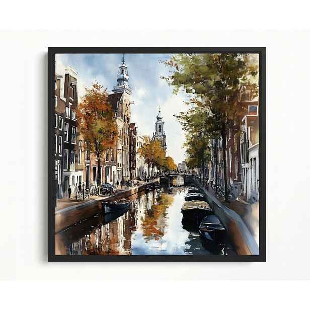 Obraz Rama American Box Krajina Město Nizozemsko Amsterdam Kanál Loďky 60x60