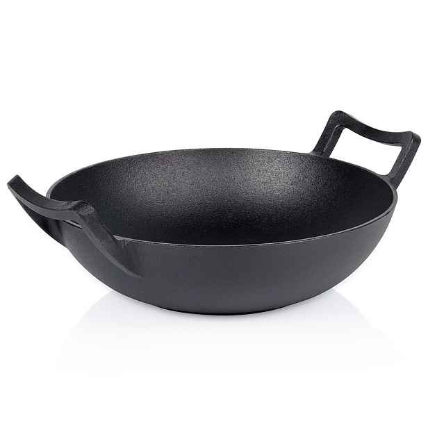 pánev Wok litinová Hluboká na smažení dušení asijských pokrmů 32 cm