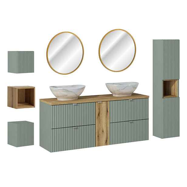Petits-meubles KOUPELNOVÝ NÁBYTEK 140.4cm Jade 2er-Set Zelená a dřevo