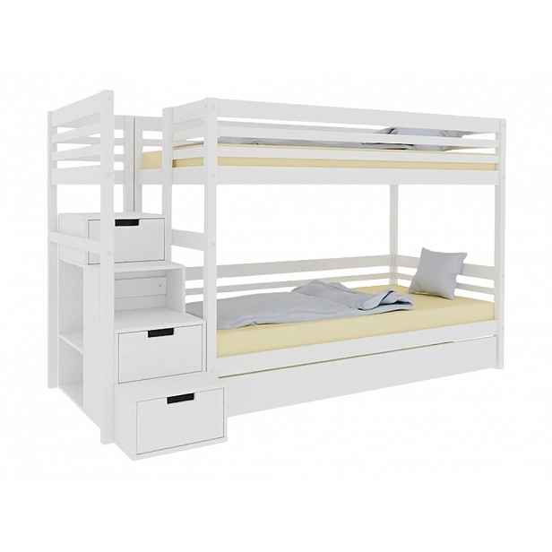 Benlemi Patrová postel TULY s úložnými schody 90x200 cm Zvolte barvu: Bílá, Zvolte šuplík: Přistýlka 90x190 cm, Zvolte stranu: Vlevo