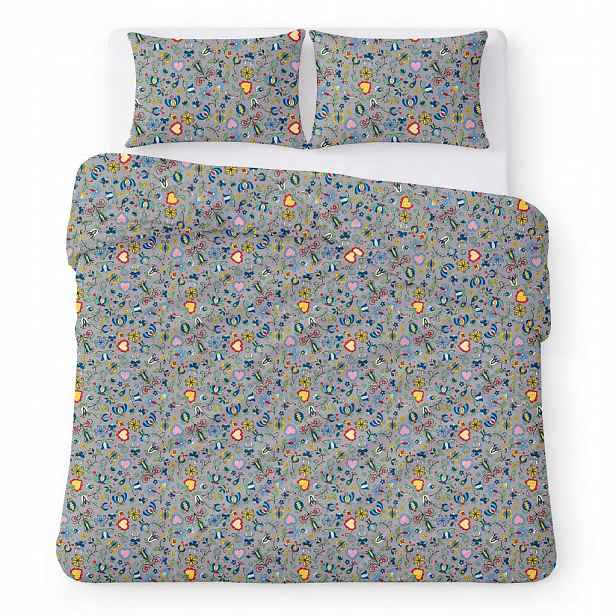 Povlečení bavlněné 200x220 šedé s folkovými vzory, moderní Cotton Home
