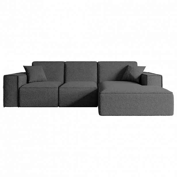 ALTDECOR ROHOVÁ SEDACÍ SOUPRAVA s otomanem vpravo SERRA-L – 266 × 169 × 80 cm, šedá buklé