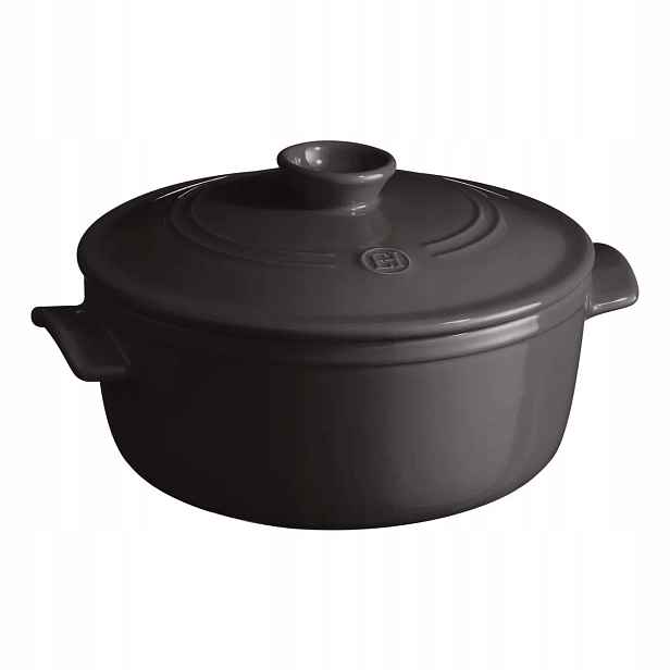 Emile Henry Charcoal Hrnec kulatý s poklicí, 28 cm, antracitová