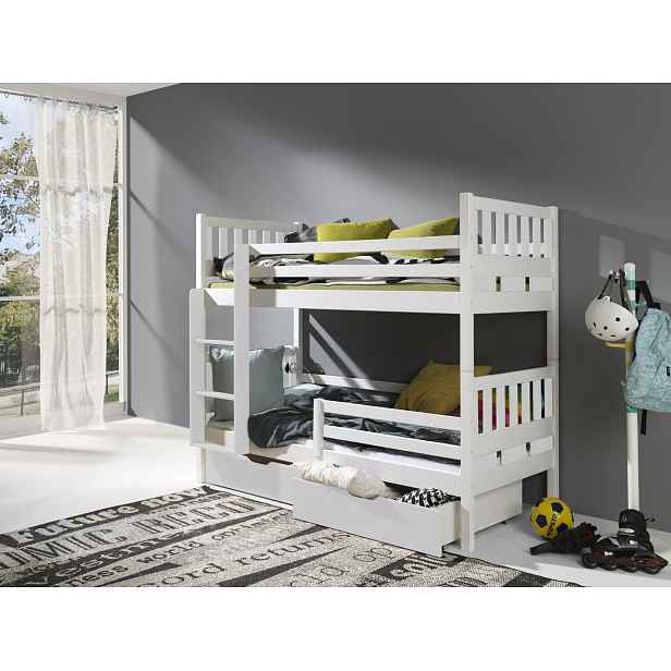 Patrová postel s úložným prostorem 90x190 RETRIA 1 - bílá, levé provedení
