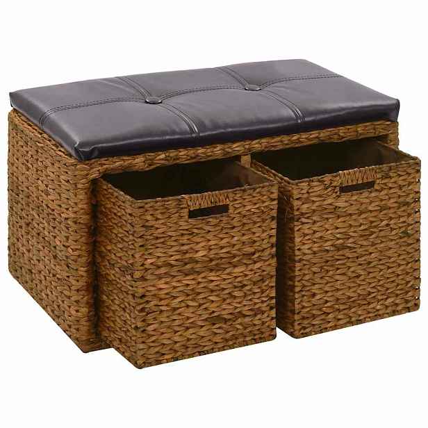 vidaXL Lavice se 2 košíky z mořské trávy 71 x 40 x 42 cm hnědá
