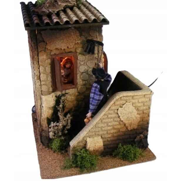 Domeček S Pohyblivou Figurkou Do Betlému „Host zvoní zvonkem“ – pro figurky 12 cm