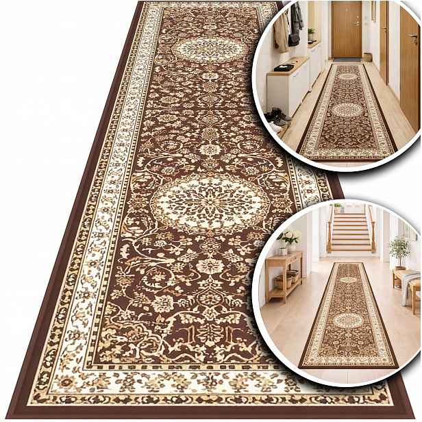 Klasický Koberec Běhoun Do Předsíně Venezia Hnědý Koberec Běhoun Na Chodbu 80x300