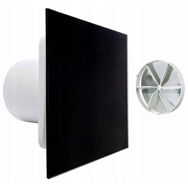 Koupelnový Ventilátor Vents FI125 Černý Skleněný Hygrostat a Časovač Ventil