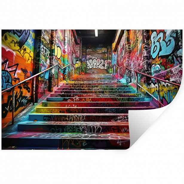 MuchoWow SAMOLEPKA NA ZEĎ Schody - Graffiti - Barvy - Umění 120x80 cm