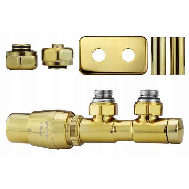 Termostatický ventil 50 mm Twins zlatý galvanický levý Pex rozeta obdélník