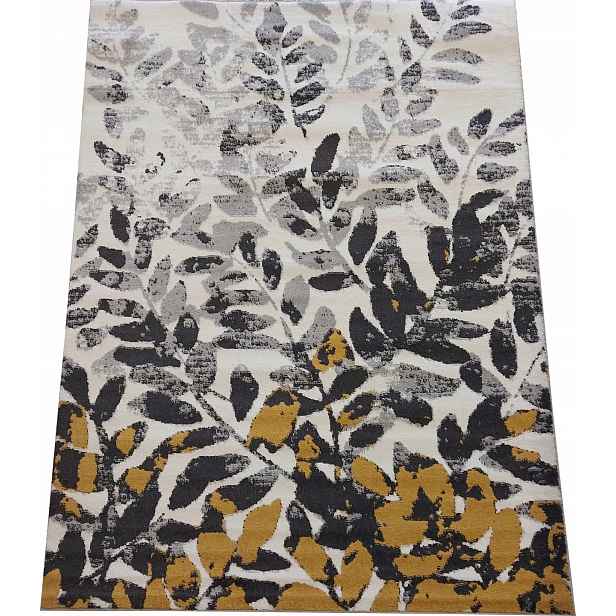 Koberec šedý žlutý s listy krátký vlas 200 x 300 cm