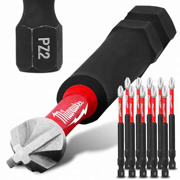 10x Nárazový bit Milwaukee PZ2 90 mm Magnetická Koncovka Šroubováku Pozid V8