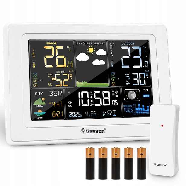 Meteorologická stanice Geevon LCD hodiny Vnitřní a venkovní teplota Bílá