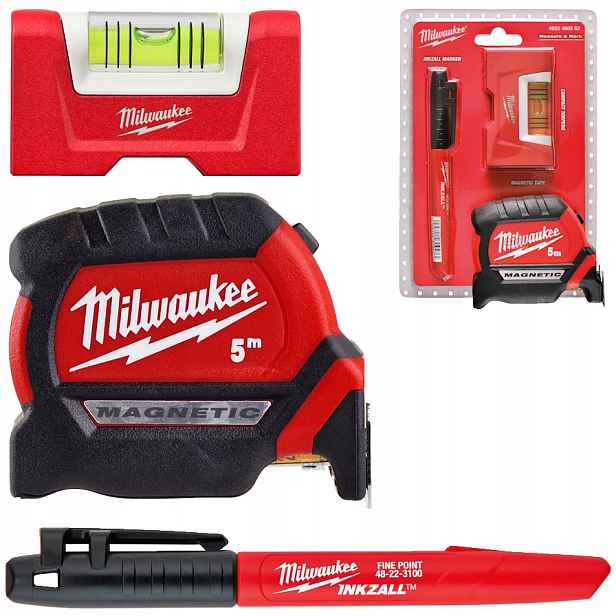 Sada Milwaukee – vodováha 76 mm, magnetická svinovací metr 5 m, značkovač