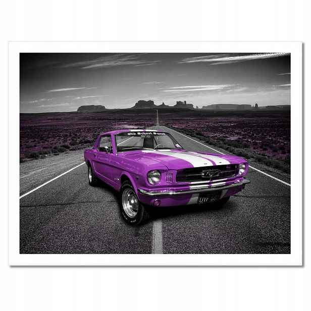 Plakáty v rámu 40x30 Fialový Ford Mustang na silnici
