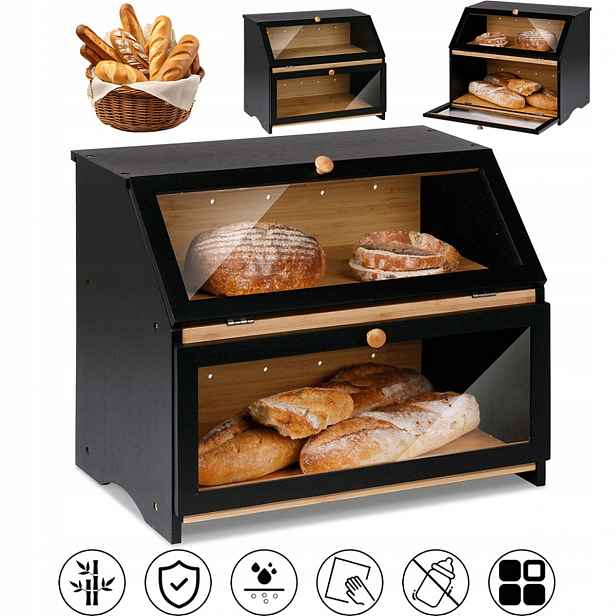 Bambusový chlebník 2-ÚROVŇOVÝ S Okénkem, Ideální Na Rohlíky A Muffiny