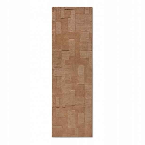 Běhoun vlněný 80x250cm, ručně tkaný hnědý jednobarevný 3d
