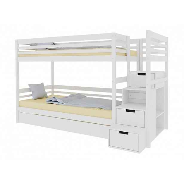 Benlemi Patrová postel TULY s úložnými schody 90x200 cm Zvolte barvu: Bílá, Zvolte šuplík: Přistýlka 90x190 cm, Zvolte stranu: Vpravo