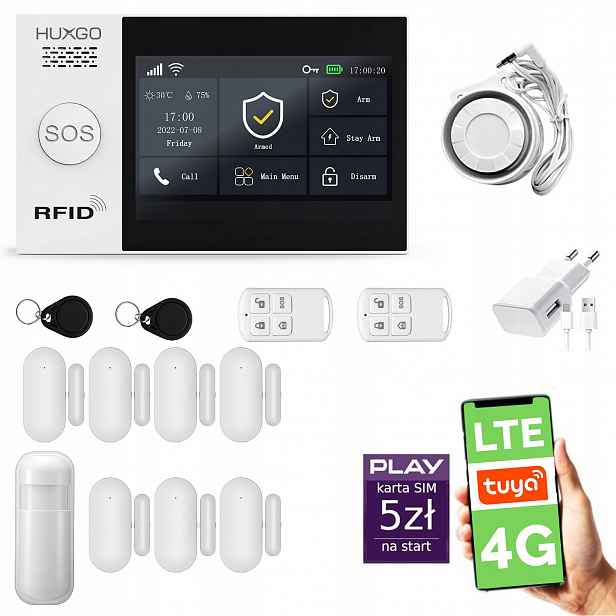 Bezdrátový alarm WiFi Gsm 4G, Tuya, alarmová sada Huxgo HXA007 D7PS