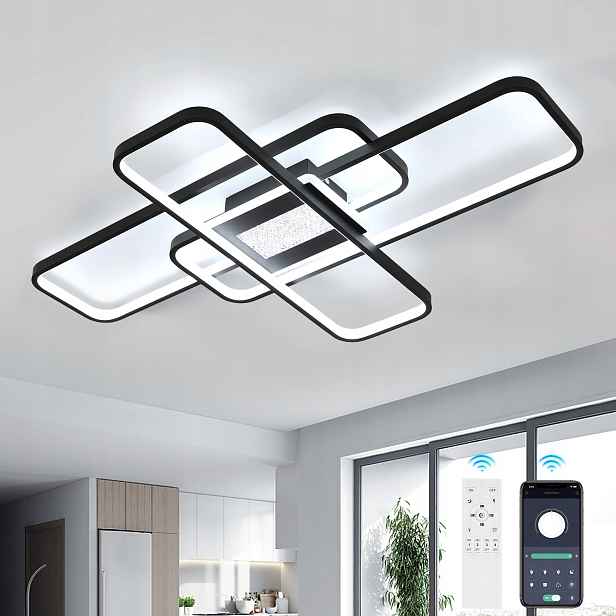 Led Stropní Svítidlo Závěsné Černé Čtvercové s Dálkovým Ovládáním Moderní do Obýváku 56W