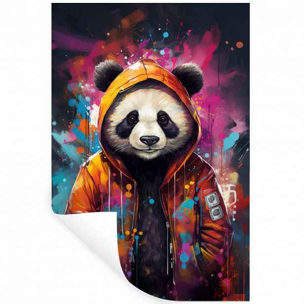 MuchoWow SAMOLEPKA NA ZEĎ Panda - Bunda - Graffiti - Oranžová 80x120 cm