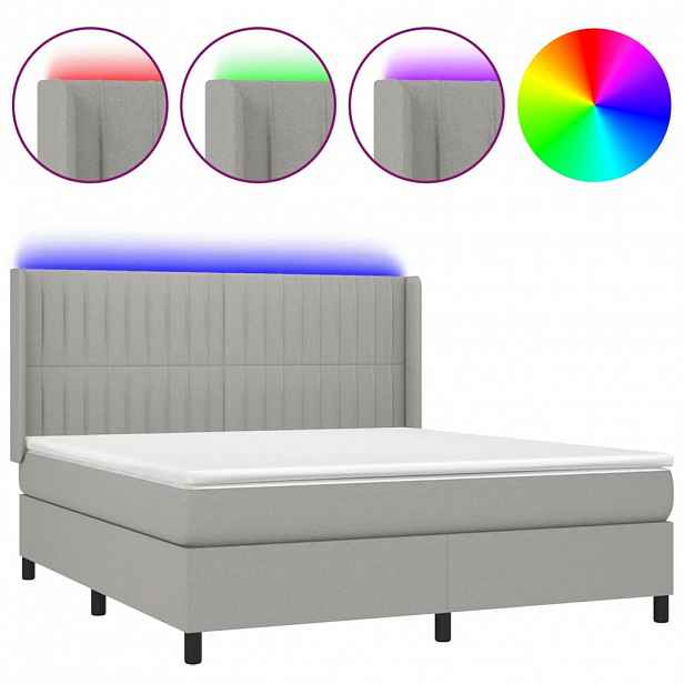 vidaXL Box spring postel s matrací a LED světle šedá 180x200 cm textil