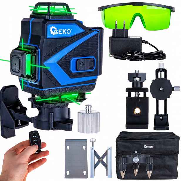 Křížový laser 40m VODováHA 360° 4D Silný zelený paprsek praktická Sada