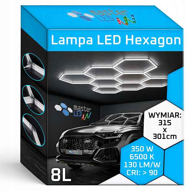 Led lampa Hexagon Stropní panel Osvětlení do garáže Dílna 301x315 350W